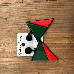 Geometric Red and Green Earrings